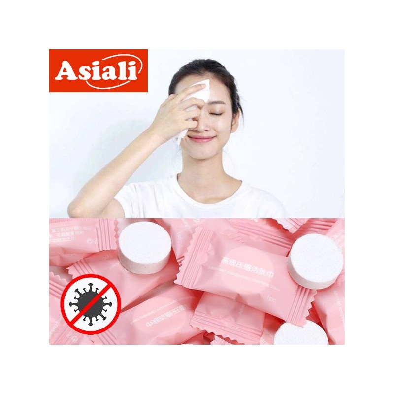 Asiali 50-Pack Portable Compressed Facial Towels for Travel