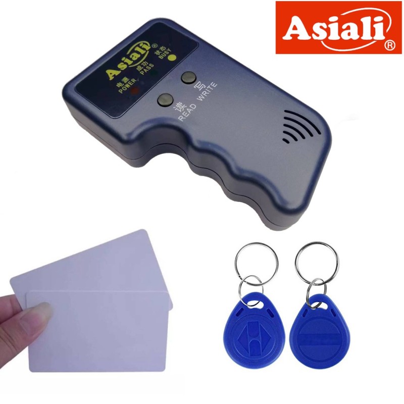 ASIALI New 125KHz Handheld RFID ID Card Copier Reader Writer with 2 Writable Tags 2 Cards