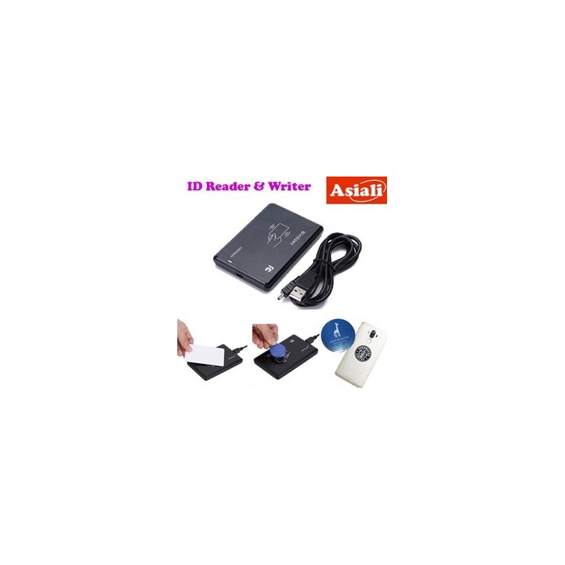 ASIALI New 125KHz RFID/ID Card Reader and Writer with USB Interface Free Rewritable 1 Card /1 Key Tag /1 Mobile Sticker